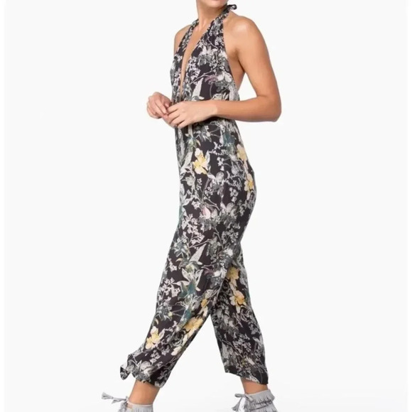 Free People Black and green floral jumpsuit with open back - Picture 2 of 6